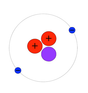 helium-3 atom with protons and neutrons